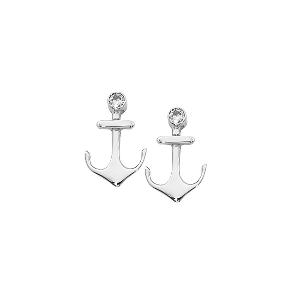 White Gold Diamond Anchor Stud Earrings