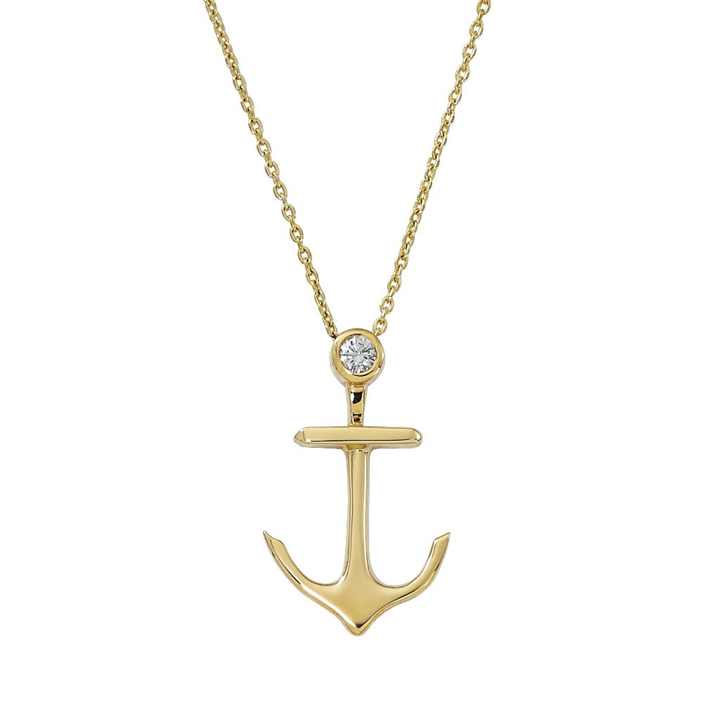 Gold and Diamond Anchor Necklace