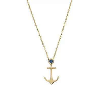 Gold and Sapphire Anchor Necklace-Medium
