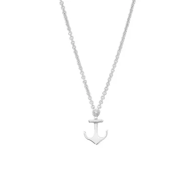 Sterling and Diamond Anchor Necklace - Small 
