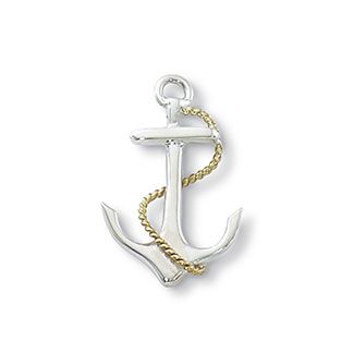 Sterling Silver Anchor Lapel Pin w/ Gold Rope 