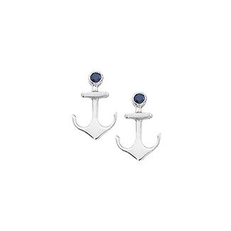 Sterling Sapphire Anchor Stud Earrings  