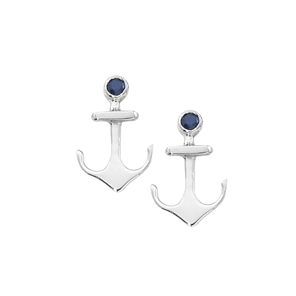 Sterling Sapphire Anchor Stud Earrings