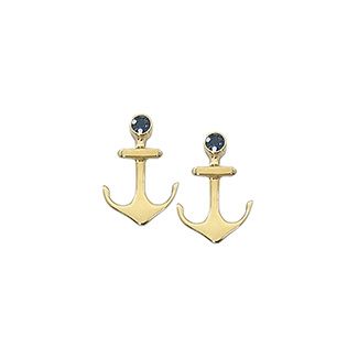 Gold Sapphire Anchor Stud Earrings 