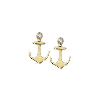 Gold Diamond Anchor Stud Earrings  