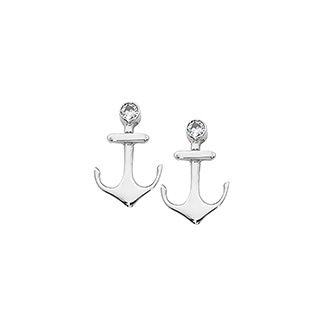 White Gold Diamond Anchor Stud Earrings 