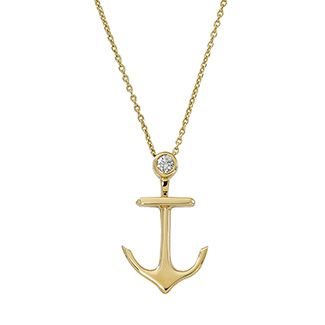 Gold and Diamond Anchor Necklace-Large