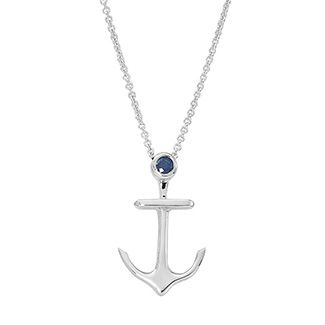 Sterling and Sapphire Anchor Necklace-Large
