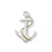 Sterling Silver Anchor Lapel Pin w/ Gold Rope 