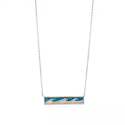 Sterling and Opal Wave Bar Necklace