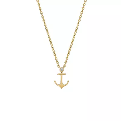 Gold and Diamond Anchor Necklace -Small