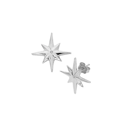 Silver Compass Rose Stud Earrings 