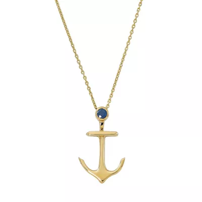 Gold and Sapphire Anchor Necklace-Large 