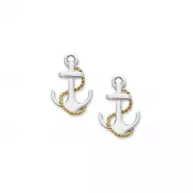 Sterling Silver Anchor Earrings with Gold Rope - Studs or Wires