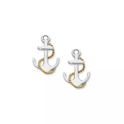 Sterling Silver Anchor Earrings with Gold Rope - Studs or Wires