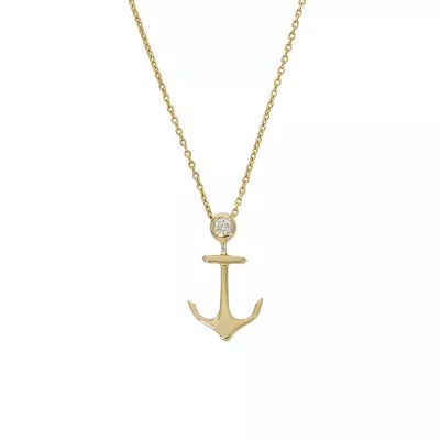 Gold and Diamond Anchor Necklace-Medium