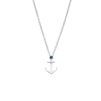 Sterling and Sapphire Anchor Necklace - Small