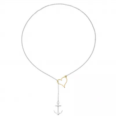Sterling Anchor & Gold Heart Lariat Necklace 