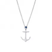 Sterling and Sapphire Anchor Necklace-Medium