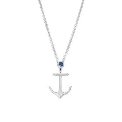 Sterling and Sapphire Anchor Necklace-Medium